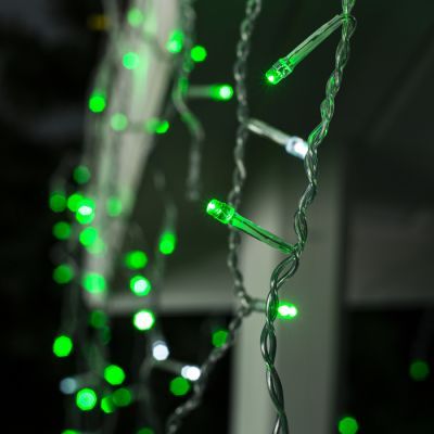 Гирлянда «Бахрома» 3 × 0.6 м, IP44, УМС, прозрачная нить, 160 LED, свечение зелёное, мерцание белым, 220 В