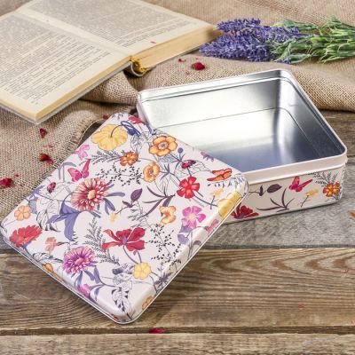 Шкатулка металл квадрат "Сад с герберами" 5,8х17х17 см