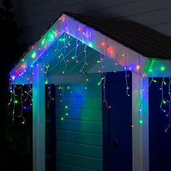 Гирлянда «Бахрома» 3 × 0.6 м, IP44, УМС, прозрачная нить, 160 LED, свечение мульти, 220 В