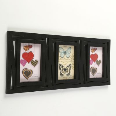 Фоторамка пластик на 3 фото 10х15 см "Геометрия - прямые линии" чёрная 22х51 см