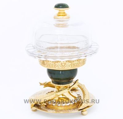 Икорница "Три осетра" камень нефрит