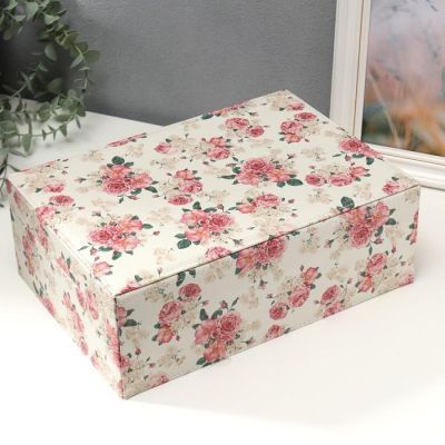 Шкатулка кожзам под часы 2 отделения и бижутерию "Чайные розы" 11х21х30 см