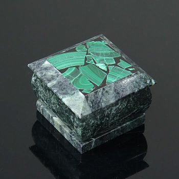 Шкатулка, 5х5х3,5 см, змеевик, малахит