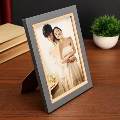 Фоторамка пластик 15х20 см "Серая с обрамлением из дерева" 24х19х1 см