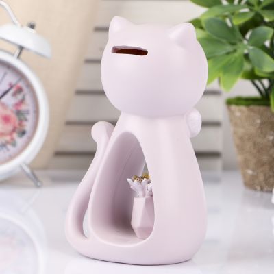 Копилка полистоун "Котенок с бантом и вазой цветов" МИКС 15х9,5х6 см