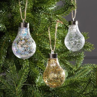 Набор ёлочных шаров «Лампочки» 3 шт., батарейки, 1 LED, свечение тёплое белое, RGB, белое