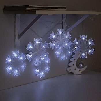 Гирлянда «Нить» 2 м с насадками «Снежинка матовая», IP20, прозрачная нить, 36 LED, свечение белое, 220 В