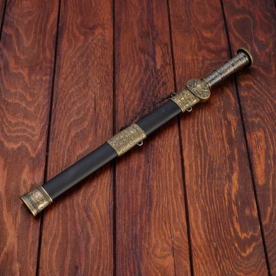 Сувенирный меч, рукоять резной металл, старое золото, ножны черн+3вставки, 40 см