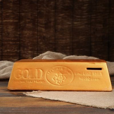 Копилка "Золотой слиток", булат, золотистый цвет, 11 см × 24 см