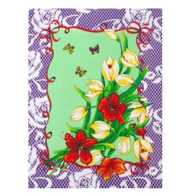 Полотенце вафельное  "Цветы" 45х60 см, сиреневый, 160 гр/м, хл,