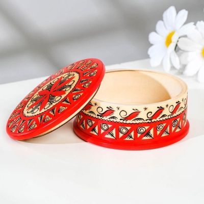 Шкатулка, 9×9х4 см, мезенская роспись