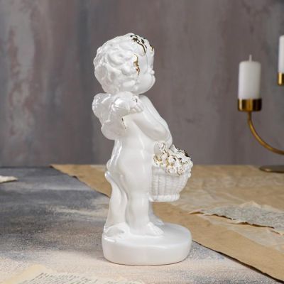 Статуэтка "Пара ангелов с корзиной цветов", золотистая, 25 см