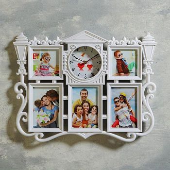 Часы настенные, серия: Фото, "Дом", 5 фото, плавный ход  37х49 см, 1АА, белые
