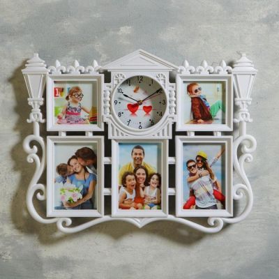 Часы настенные, серия: Фото, "Дом", 5 фото, плавный ход  37х49 см, 1АА, белые