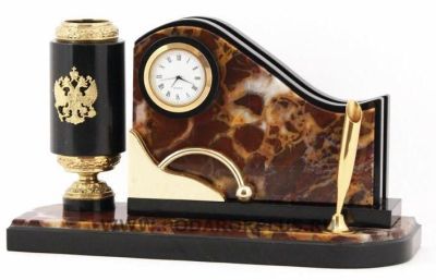 Письменный мини-набор с гербом России камень яшма №79