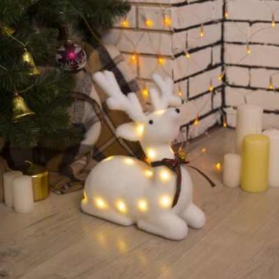 Светодиодная фигура «Олень» 25 × 29 × 13 см, флок, батарейки CR2032х2, свечение тёплое белое