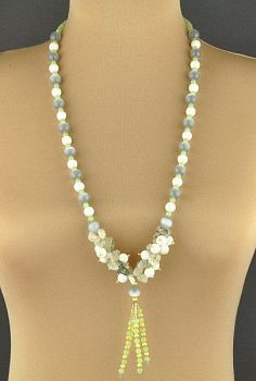 Бусы Кварц, кахолонг, кошачий глаз "Серебристый иней" арт.ВАН-620