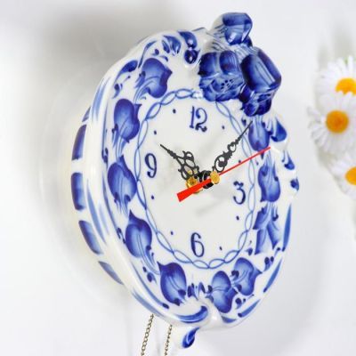 Часы настенные "Колокольчик", гжель фарфор 2с