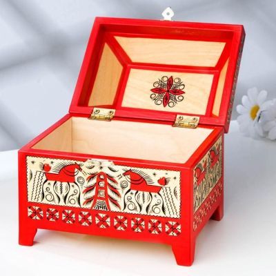 Ларчик, 15,5×11×12 см, мезенская роспись