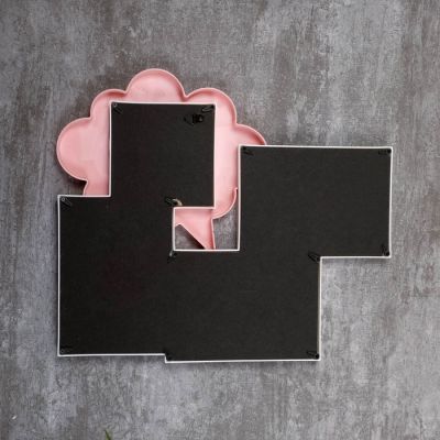 Фоторамка пластик на 4 фото 10х10, 10х15 см "Выноска-облачко" белая с розовым 37х32,5 см