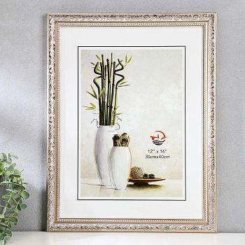 Фоторамка пластик 30х40 "Серебристые листья на бежевом" 44х34х1,9 см