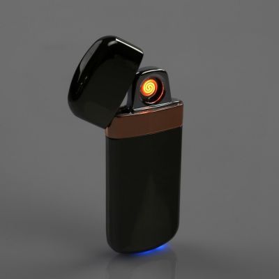 Зажигалка электронная в подарочной коробке, USB, спираль, черный металлик, 3х6.5 см