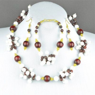 Авторский комплект Кахолонг, обсидиан, дерево "Тайра" арт.ВАС-1070