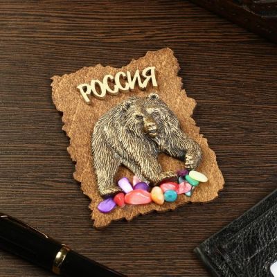 Магнит "Медведь с поднятой лапой", дерево, гипс, 7х9 см