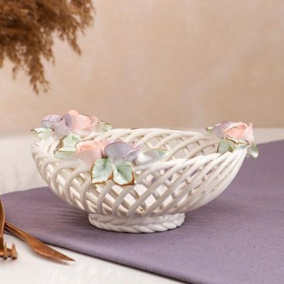 Конфетница "Рафаэлка", белая, лепка, плетение, 22 см, микс