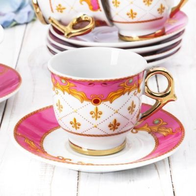 Сервиз «Розовый», 12 предметов: кружка 80 мл, блюдце Ø 11 см