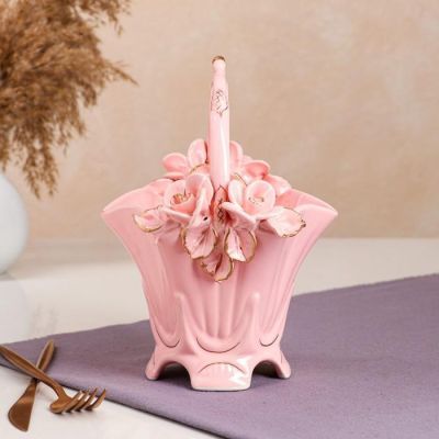 Конфетница "Подарочная", розовая, лепка, 22 см, микс