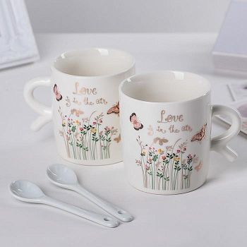 Набор кружек «Весна», 200 мл, 2 шт, с ложками, рисунок МИКС