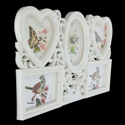 Часы настенные, серия: Фото, "Family", сердечки белые, 4 фоторамки, 50х30 см, микс