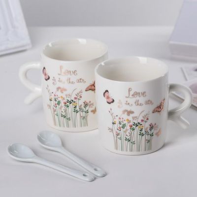 Набор кружек «Весна», 200 мл, 2 шт, с ложками, рисунок МИКС