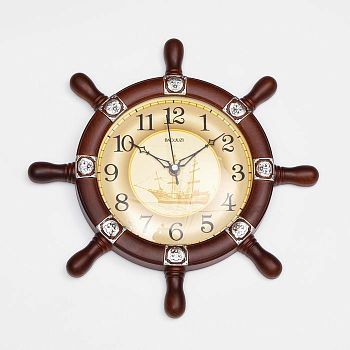 Часы настенные, серия: Море, "Штурвал", плавный ход, d=18.5 см, 34 х 34 см
