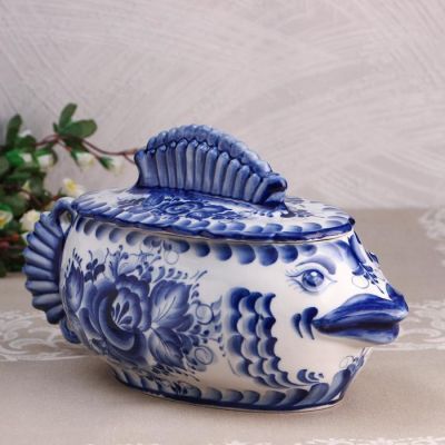 Супница "Рыба", 34х16х20см,  2,5л, гжель