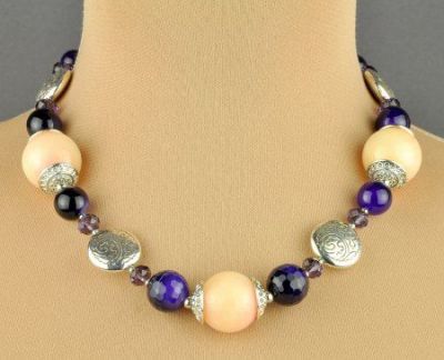 Бусы Агат, розовый кварц, хрусталь "Пион" арт.КР-565