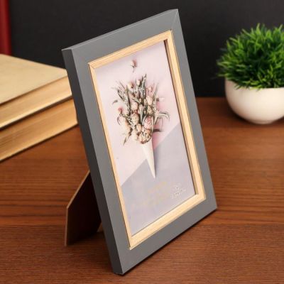 Фоторамка пластик 13х18 см "Серая с обрамлением из дерева" 22х17х1 см