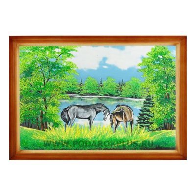 Картина "Лошади у озера" багет дерево №6 (40х60 см)