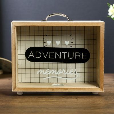 Копилка интерьерная дерево "Память о приключениях" белая 19,5х21х7,3 см