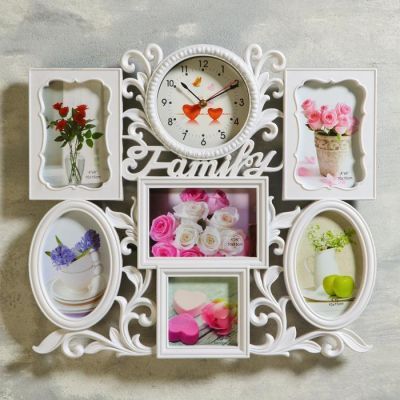 Часы настенные, серия: Фото, "Family", 6 фото, плавный ход,1 АА  45х37 см, белые