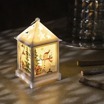 Светодиодная фигура «Фонарь со снеговиком» 6 × 13 × 6 см, пластик, батарейки AG13х3, свечение тёплое белое