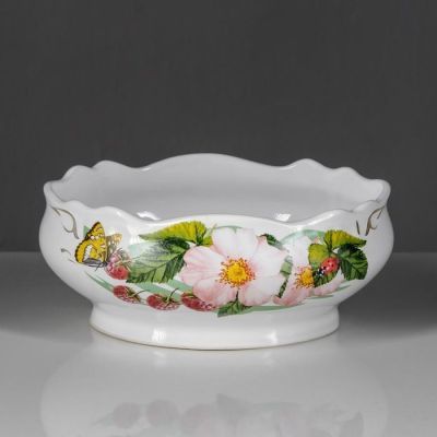 Салатник "Овал", белый, цветы, 1.5 л, деколь микс