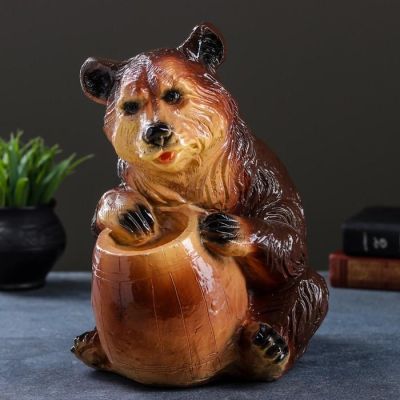 Копилка "Медведь с бочонком" цветной 20х27х30см