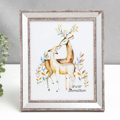 Фоторамка пластик 20х25 см "Зеркало с обводкой под дерево" 30х25,3 см