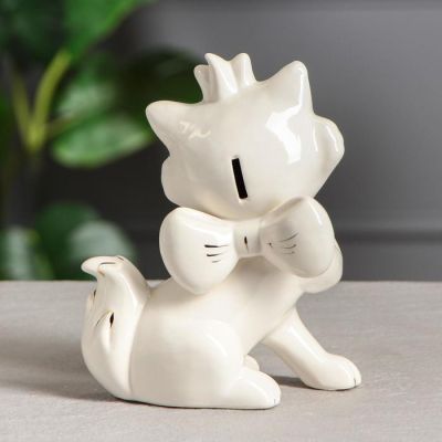 Копилка "Кошка Лапка", глянцевая, цвет белый, 20 см