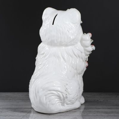 Копилка "Собака Шпиц", глазурь, белый цвет, 31 см