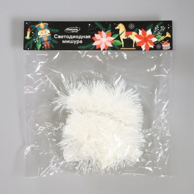 Гирлянда «Мишура» 1 м роса, IP20, белая нить, 22 LED, 6 слоёв, d=7 см, свечение белое, CR2032х2