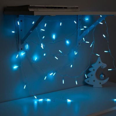 Гирлянда «Нить» 5 м с насадками «Звёздочки», IP20, прозрачная нить, 50 LED, свечение аквамарин, 8 режимов, 220 В