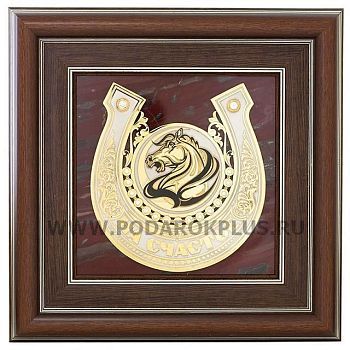 Панно "Подкова на счастье" камень яшма (24х24 см)